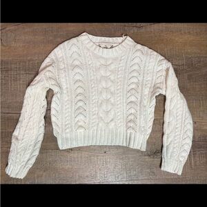 Women's Cream Cable Knit, Chenille Cropped Sweater